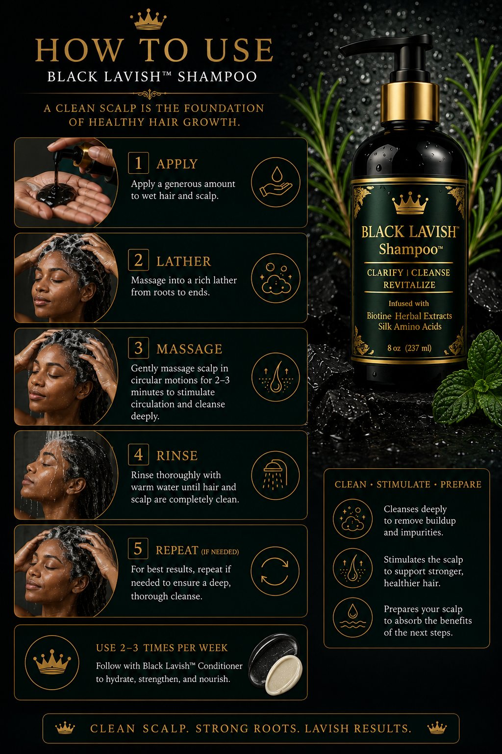 Black Lavish Shampoo™ | Herbal Scalp Detox & Hair Growth Shampoo with Rosemary & Black Soap