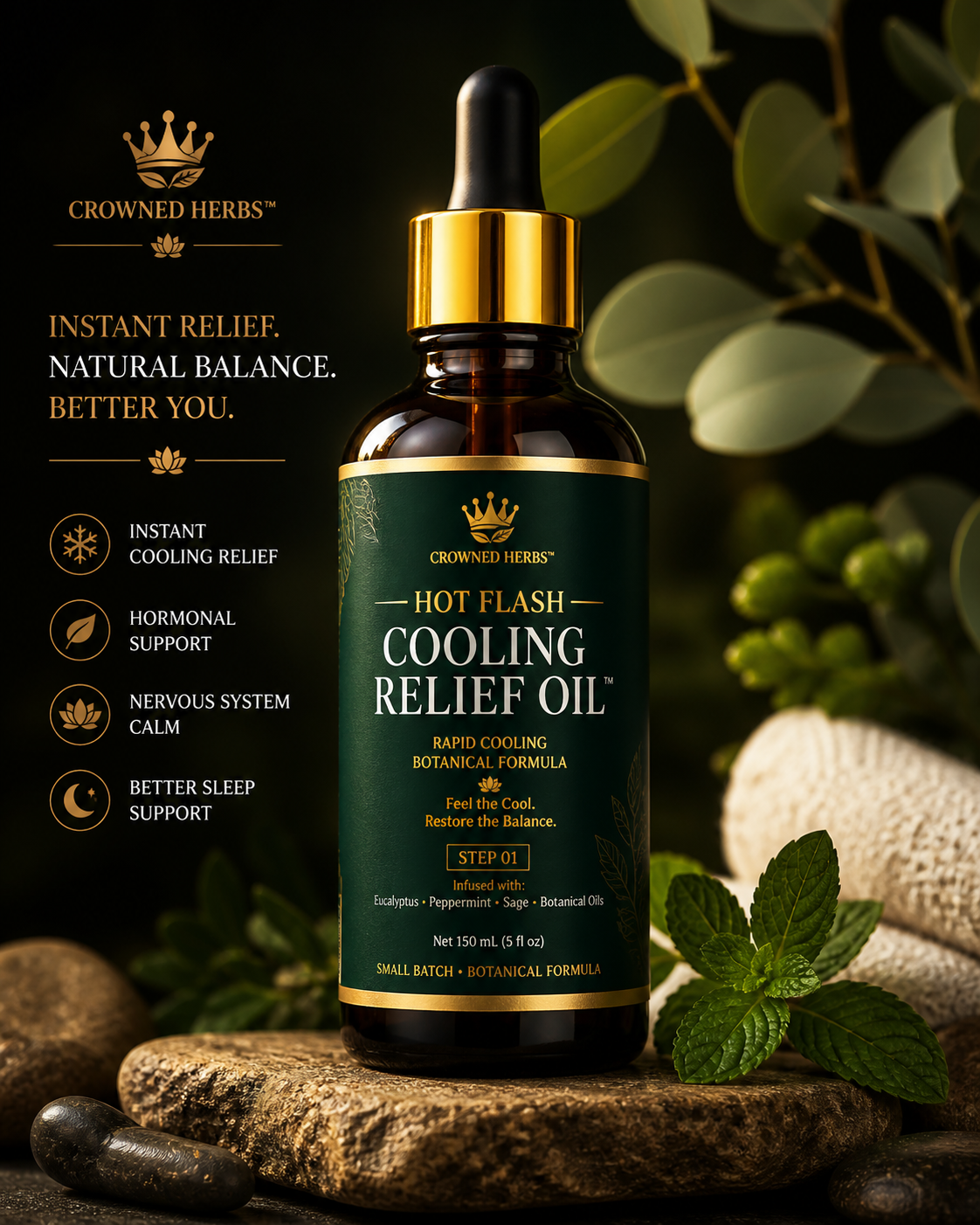 Hot Flash Cooling Relief Oil™ | Herbal Cooling Oil for Hot Flashes, Night Sweats & Menopause Relief