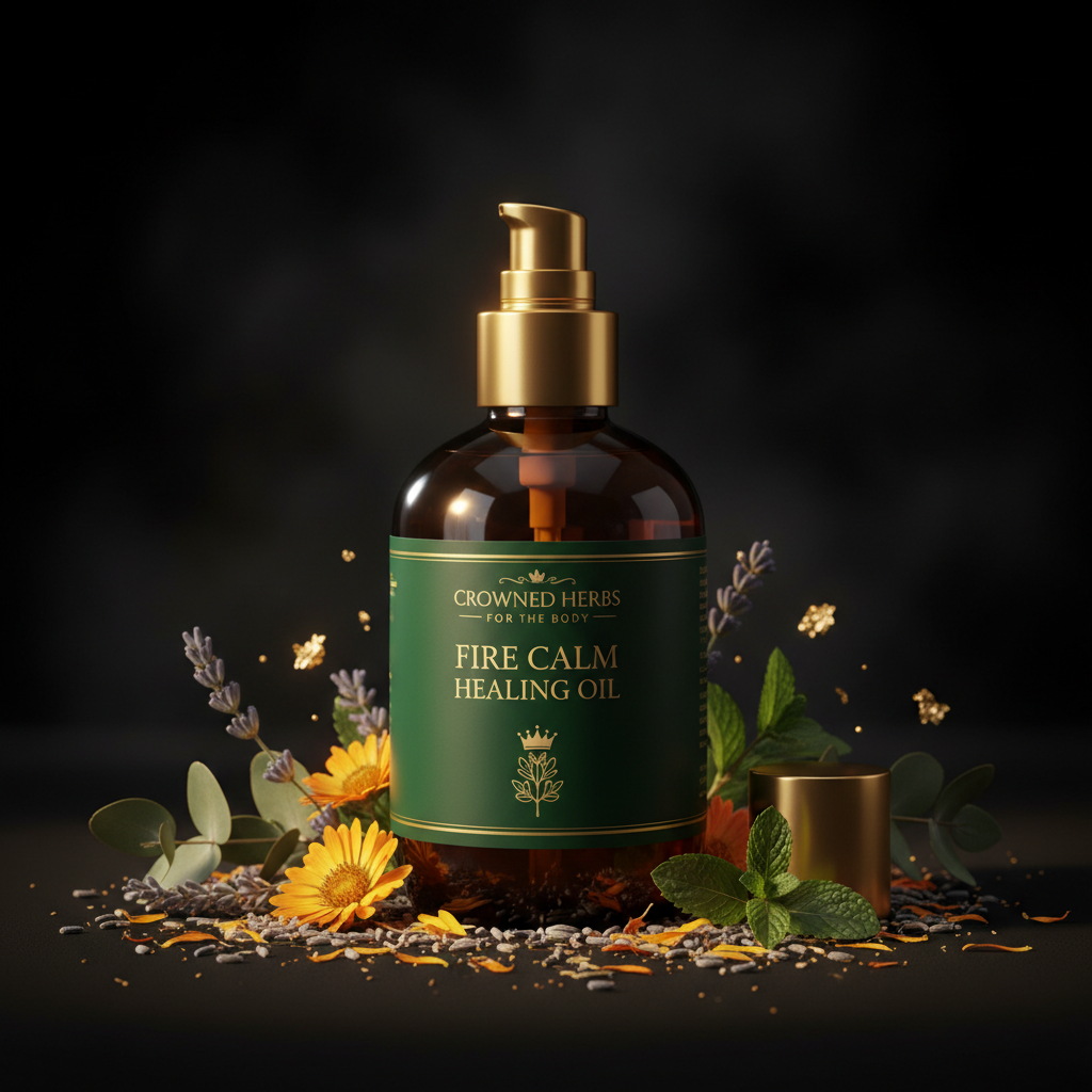 Fire Calm Healing Oil topical herbal oil by Crowned Herbs For The Body